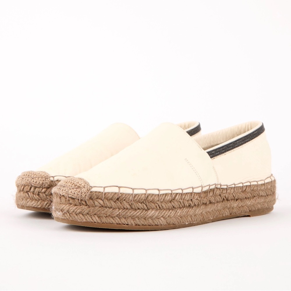 Brunello cucinelli 38 cream leather Espadrille Slip-On Shoes